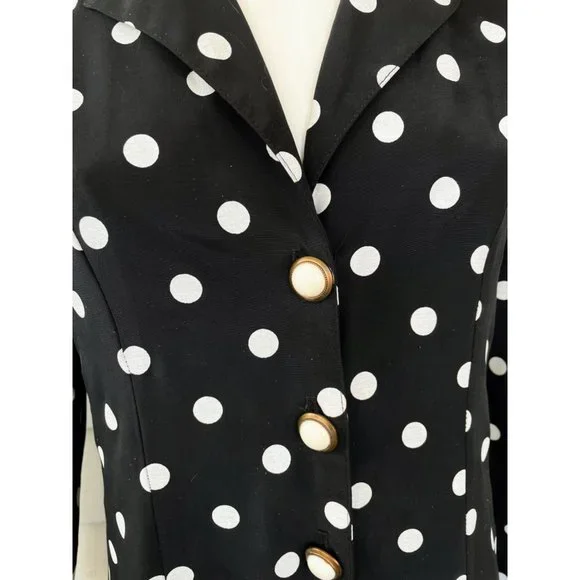 Vintage 1980s Black White Polka Dot Pleated Dress - Picture 6 of 12